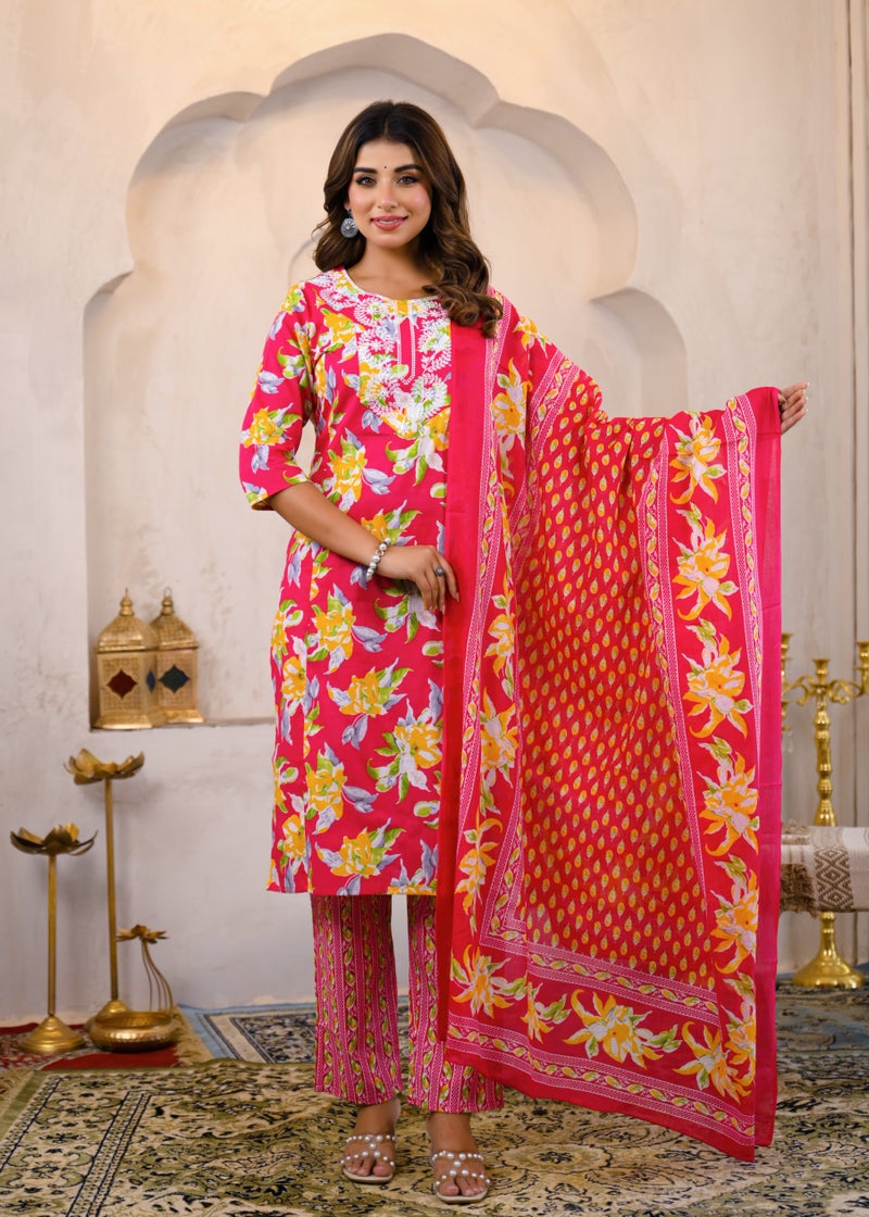Shifory Pink Printed & Embroidered Kurti Set for Women - Image 4